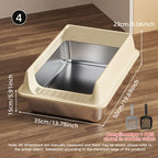 Bac à litière en inox beige, modèle 4 : 50 × 35 × 23 cm, cuve de 15 cm de haut.