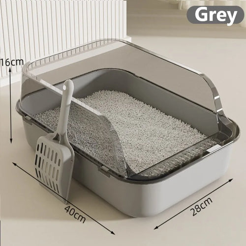 Bac à litière pour chat semi-fermé couleur gris – dimensions 40x28x16cm avec pelle incluse