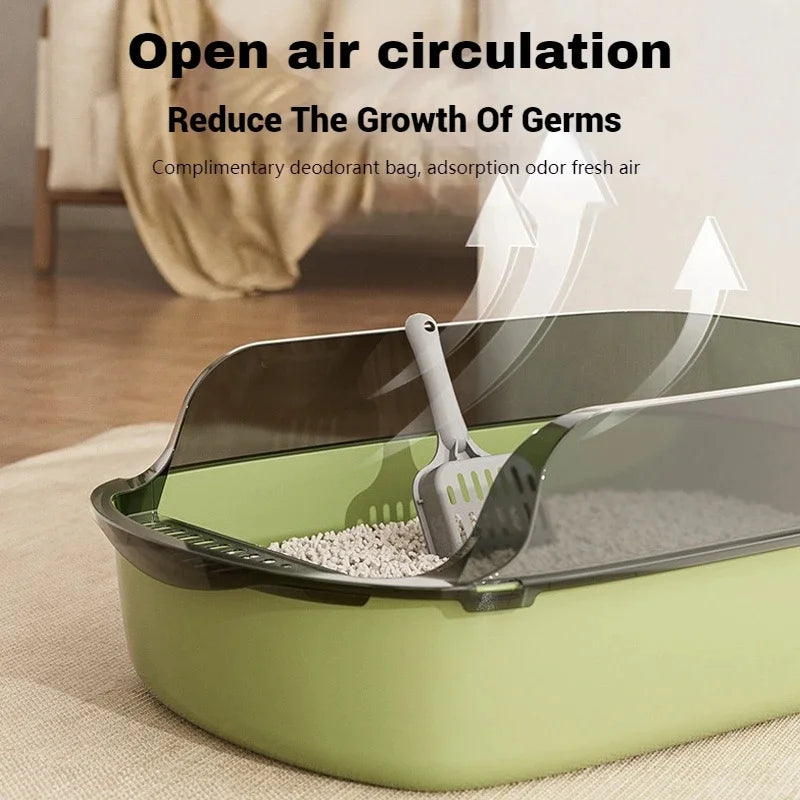 Bac à litière semi-ouvert vert avec pelle – circulation d'air optimale et sac désodorisant inclus