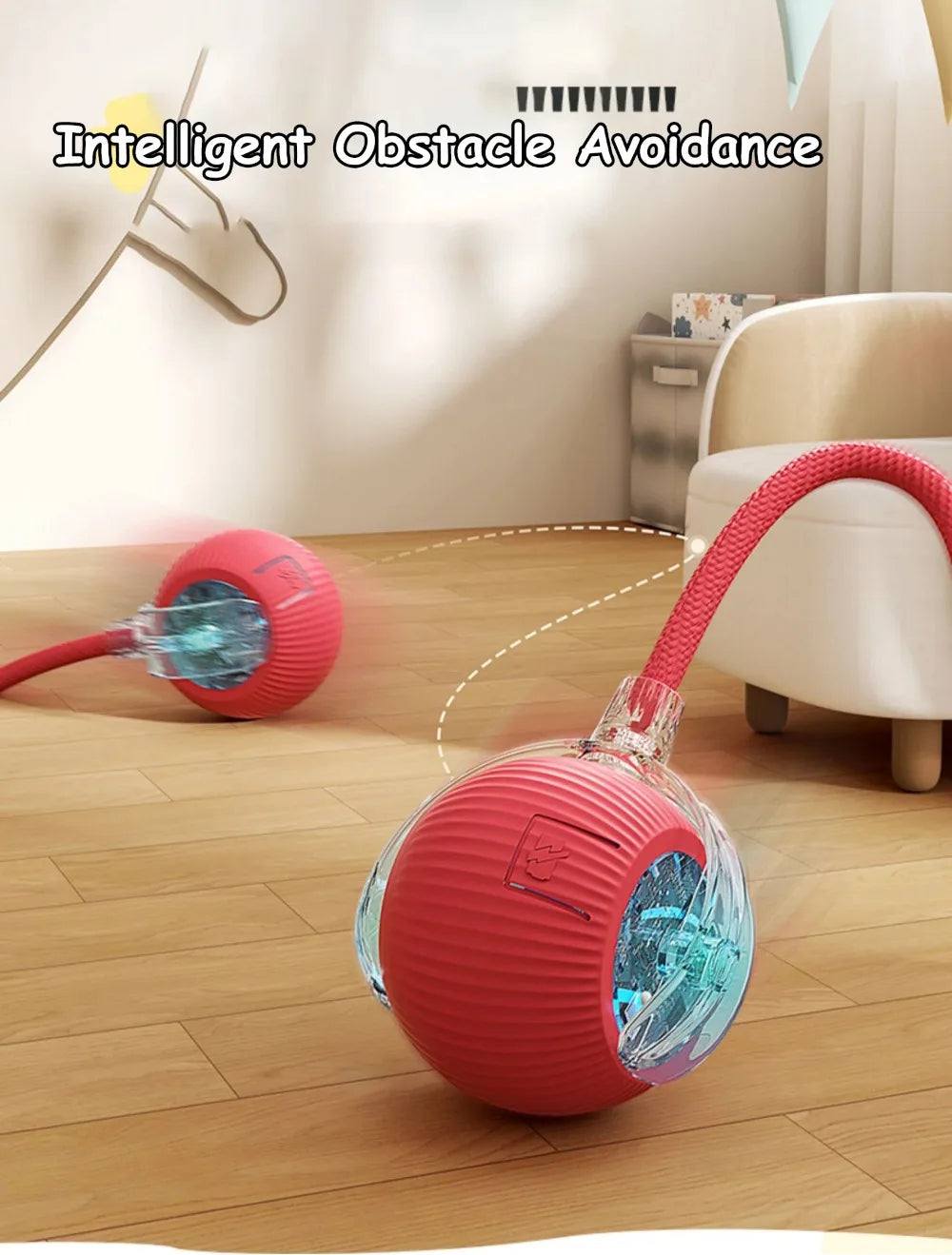 Ballon jouet pour chat avec détection d'obstacles intelligente – se déplace librement dans la pièce