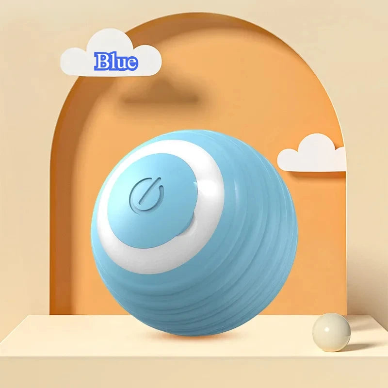 Ballon jouet pour chat couleur bleu avec bouton marche/arrêt – jouet électronique roulant en silicone