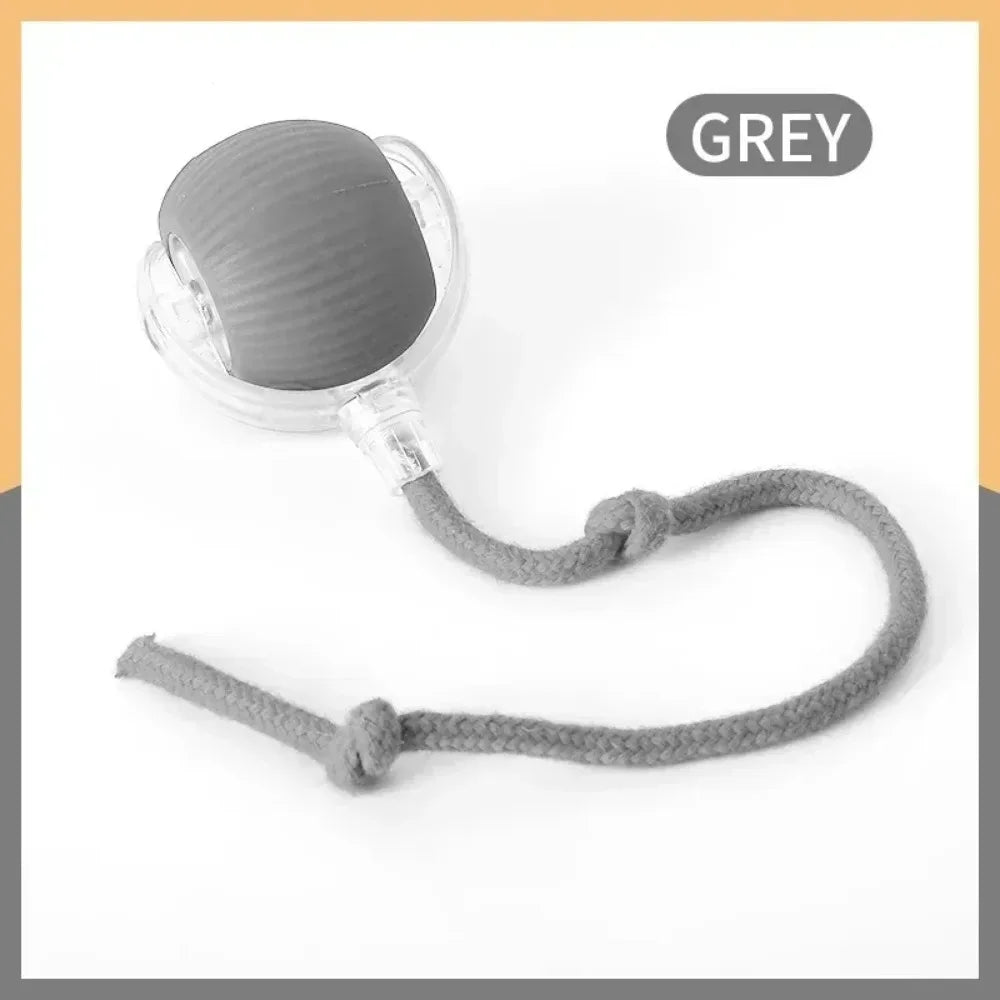 Ballon jouet pour chat couleur gris avec queue en corde – jouet électronique compact en silicone