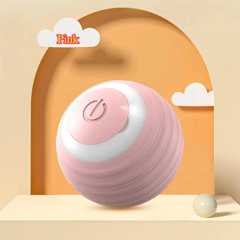 Ballon jouet pour chat couleur rose avec bouton marche/arrêt – jouet électronique roulant en silicone