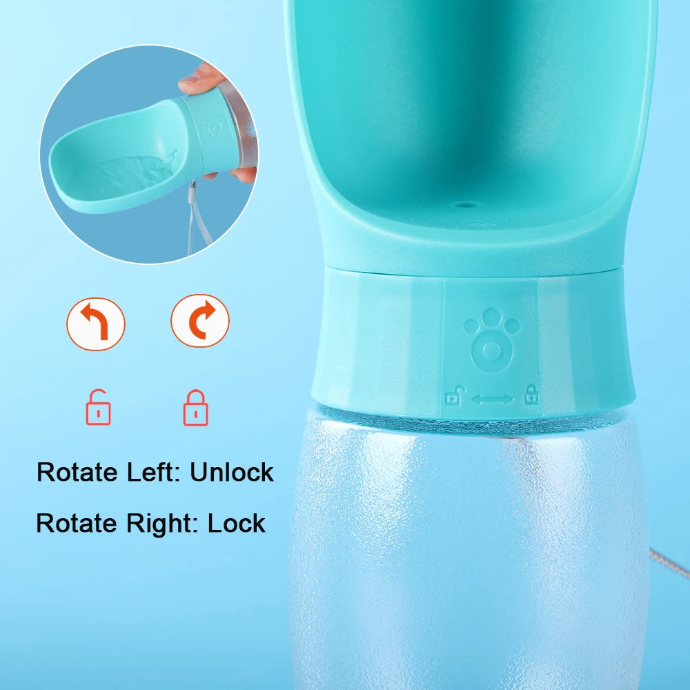 Gourde chien – système de verrouillage par rotation et coupelle amovible, coloris turquoise