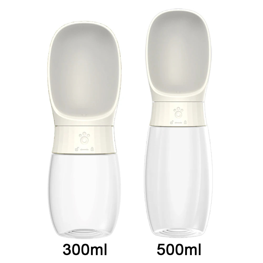 Gourde portable pour chien blanc 300ml et 500ml – vue de face, coloris blanc cassé