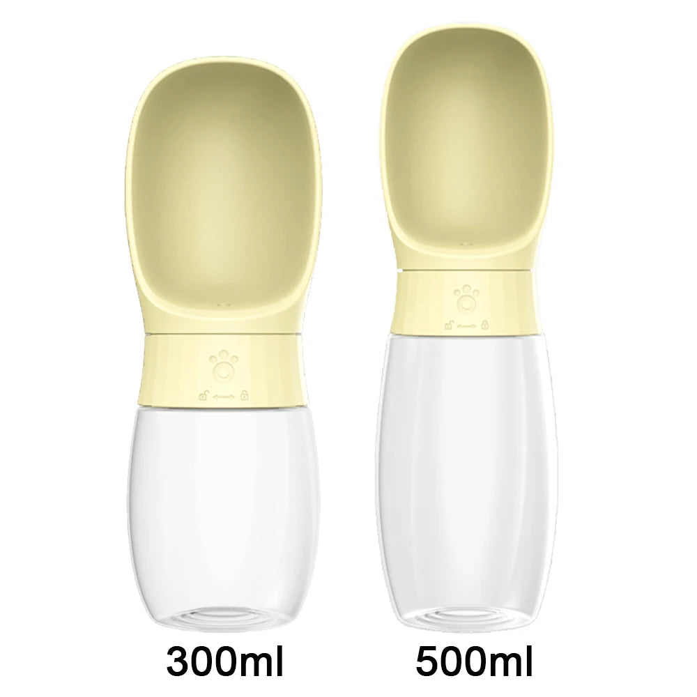 Gourde portable pour chien jaune 300ml et 500ml – vue de face, coloris jaune pastel


