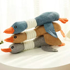 Jouet canard en peluche lin pour chien – 3 coloris bleu, marron et gris avec cou flexible