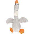 Jouet canard en tissu lin gris clair pour chien – cou flexible et pattes oranges, fond blanc
