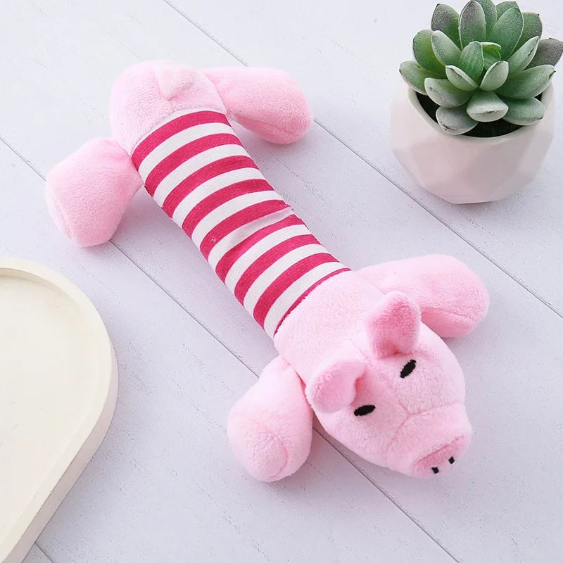 Jouet cochon en peluche rose pour chien – corps rayé fuchsia, résistant aux mordillements