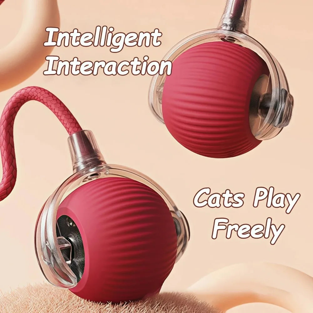 Jouet interactif pour chat – ballon roulant intelligent en silicone rouge avec queue imitant une souris