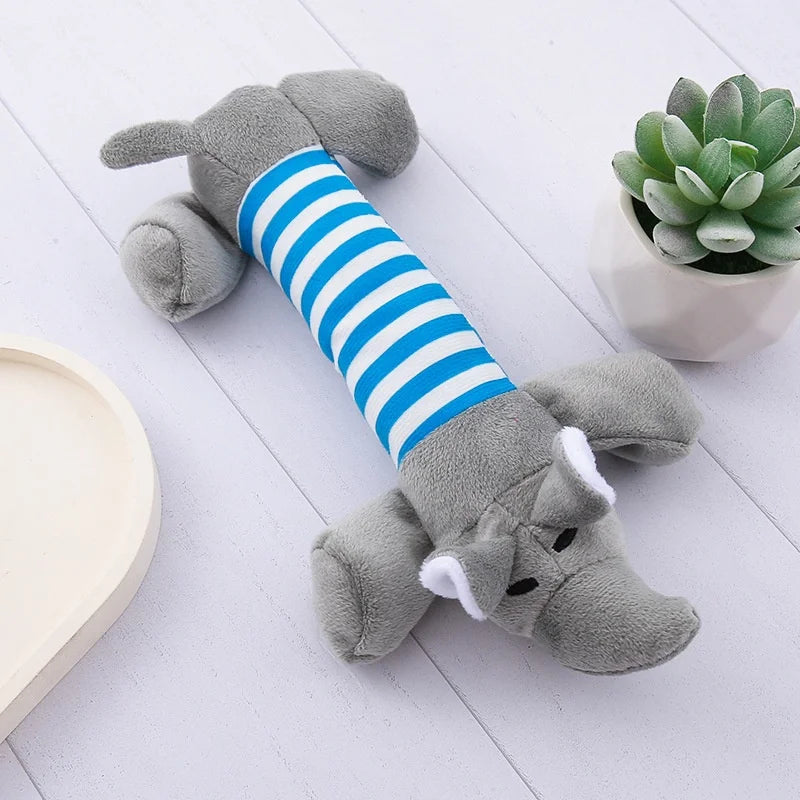Jouet éléphant en peluche pour chien – corps rayé bleu et blanc, résistant à la morsure