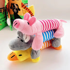 Lot de 3 jouets en peluche pour chien – cochon rose, éléphant gris et canard jaune rayés