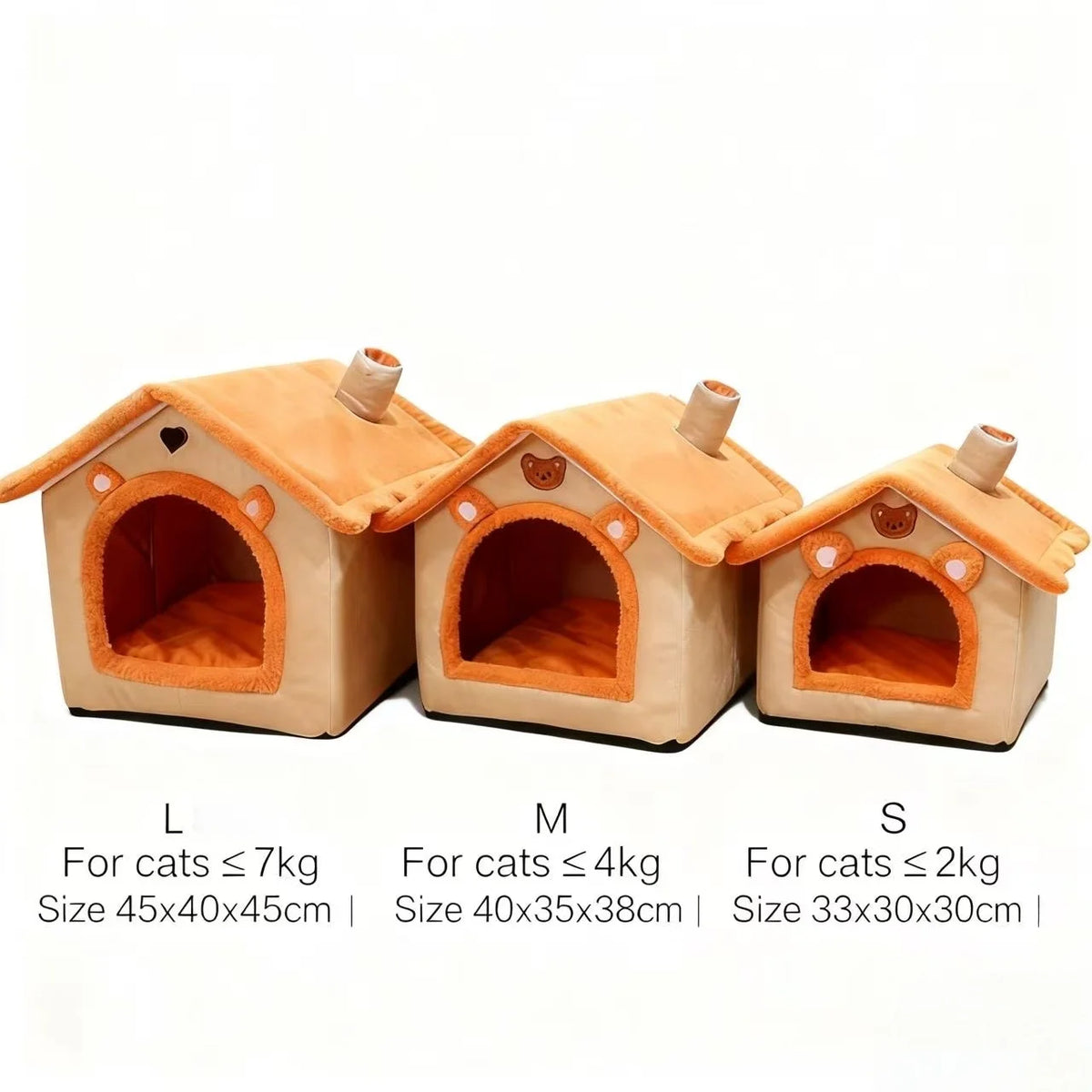 Maison-lit pour chat 3 tailles S M L – dimensions et poids maximum par taille