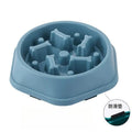 Gamelle anti-glouton puzzle chien bleue – vue de profil avec détail des patins antidérapants sous la base
