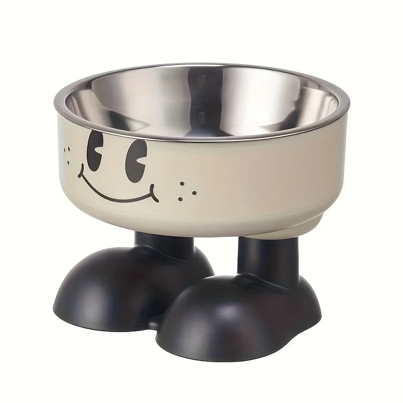Gamelle surélevée en inox blanc crème pour chien et chat avec pieds antidérapants noirs