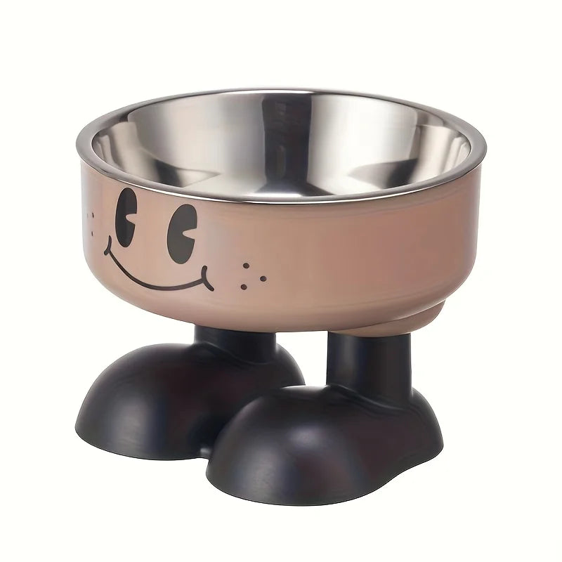 Gamelle surélevée en inox couleur café pour chien et chat avec pieds antidérapants noirs