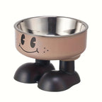 Gamelle surélevée en inox couleur café pour chien et chat avec pieds antidérapants noirs