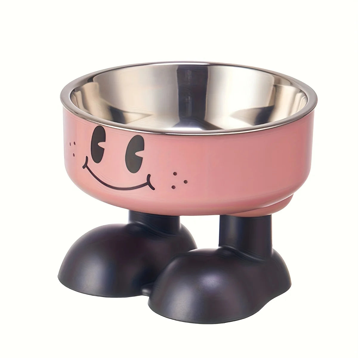 Gamelle surélevée en inox rose pour chien et chat avec pieds antidérapants noirs