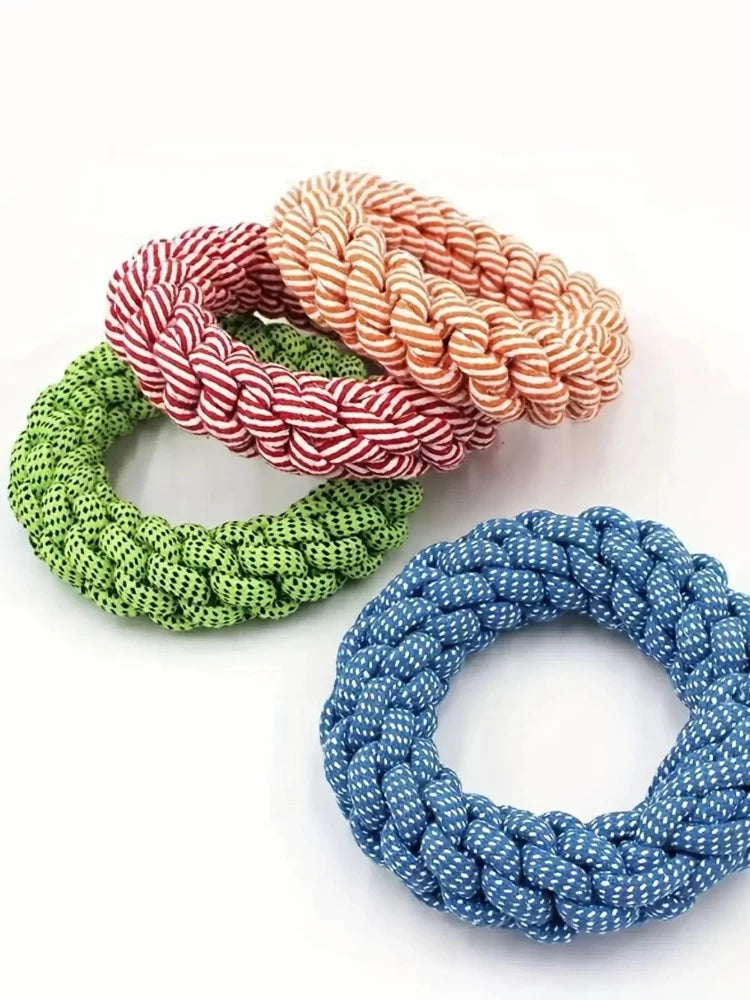 Anneaux jouet corde chien en 4 coloris – vert, rouge, saumon et bleu