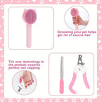 Brosse auto-nettoyante et coupe-ongles rose – kit soin pelage chat et chien