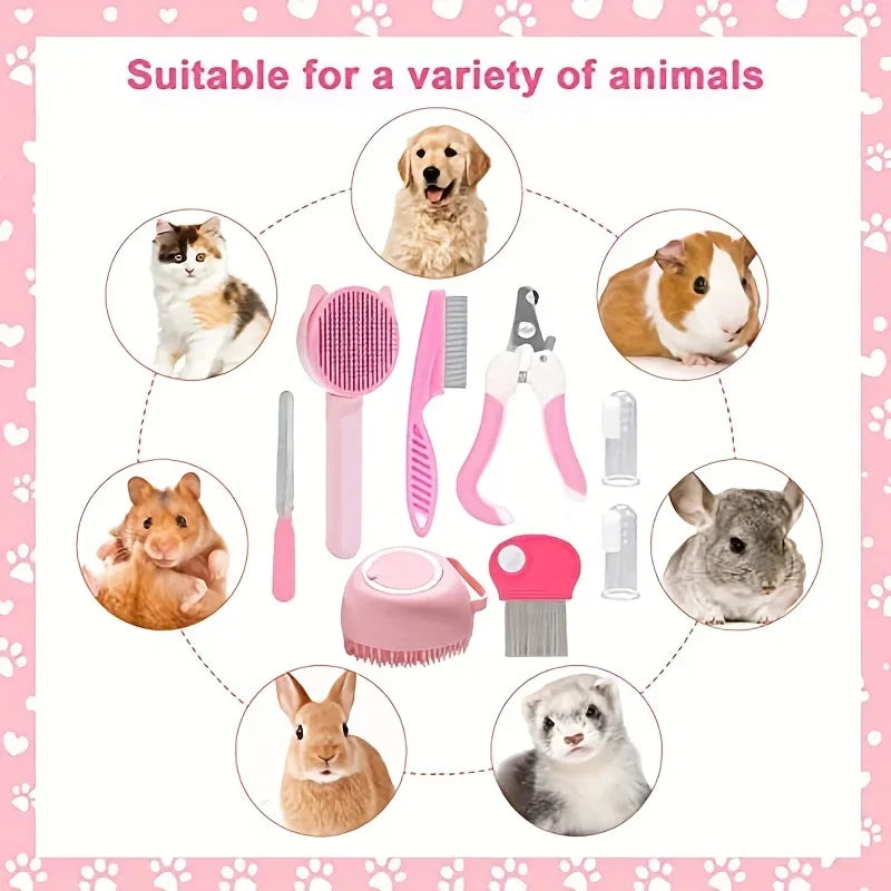 Kit toilettage rose compatible avec chien, chat, lapin, hamster, cochon d'Inde et chinchilla