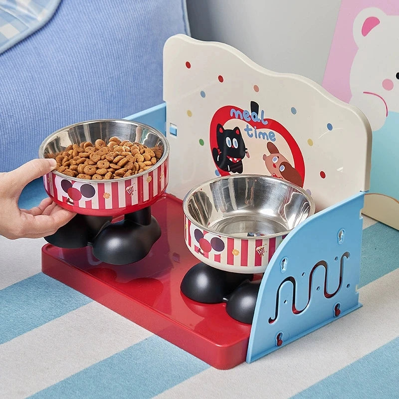 Support gamelle surélevé rouge – gamelle inox amovible remplie de croquettes, base antidérapante chat et chien